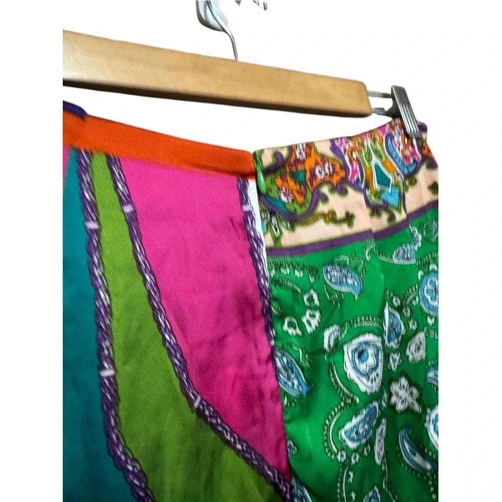 SHEIN VCAY Midi Skirt Women Large Green Multi Paisley Patchwork NWT Draped